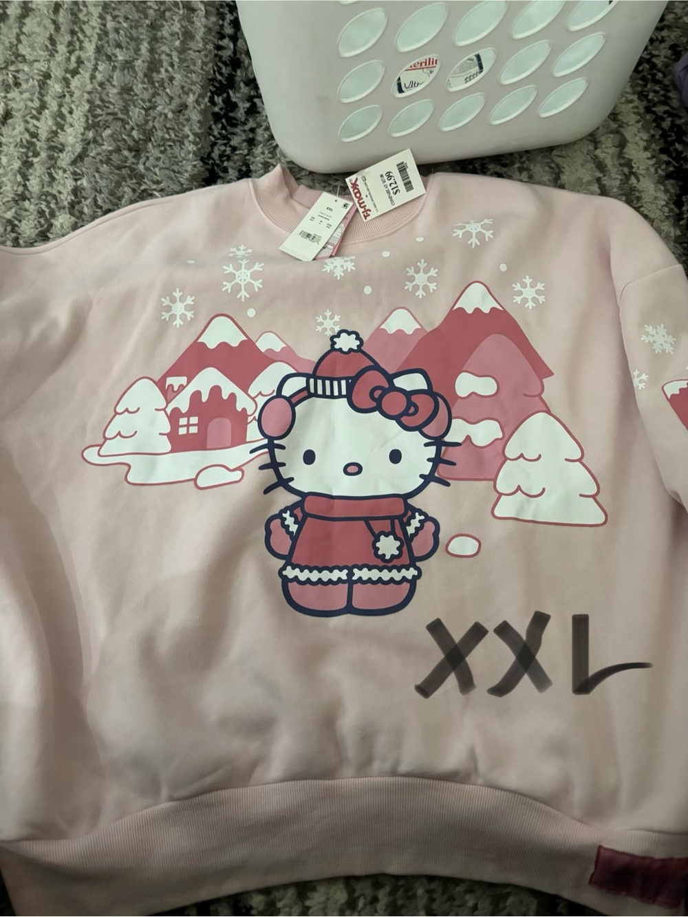 Hello Kitty Light Pink Winter Graphic Crewneck Sweater
